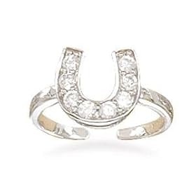 Cubic Zirconium Horseshoe Toe Ring Rhodium Over Sterling Silver