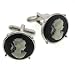 Ladies Silver-Tone Black and White Cameo Style Cufflinks Included Gift Box