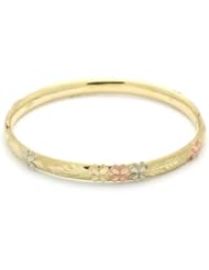 14K Tri-Color Gold 6mm Diamond Cut Flower 2.5 Diameter Adjustable Bangle Bracelets