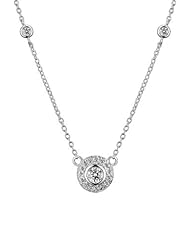 C.Z. Sterling Silver Rhodium Plated Round Classic Bezzel Necklace