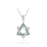 Sterling Silver Blue Created Opal Star of David Pendant