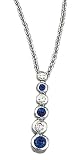 14K White Gold Hand-Crafted Designer Journey Pendant, Enhanced with Bezel Set Diamonds and Precious Sapphire Stones, Sliding on a 16'' Cable-Chain Necklace.(GH-Color, SI-Clarity, c.t.t.w.0.18CT. Sapphire 0.12CT).