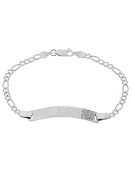 14k White Gold, Figaro Guadalupe Kids Childrens ID bracelet 6mm Wide