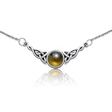 Bling Jewelry Sterling Silver Triquetra Celtic Knot Round Amber Pendant Necklace