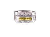 Mens Invisible Set Princess And Round Cut White and Canary Diamond Ring