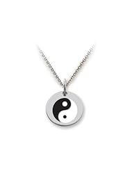 Stellar White (tm) 925 Sterling Silver Disc Charm - Yin-yang - 16 To 18 Inch Adjustable Chain Included