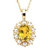 14K Yellow Gold Citrine and Pearl Pendant