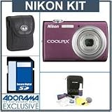 Nikon Coolpix S220 Digital Camera Kit, - Plum - Refurbished by Nikon U.S.A. With 4GB SD Memory Card, Camera Case, Professional Lens Cleaning Kit