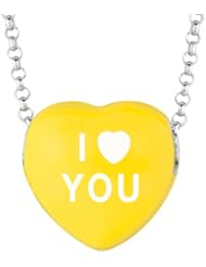 Sterling Silver 14mm Yellow enamel Sweethearts I HEART YOU Heart Pendant