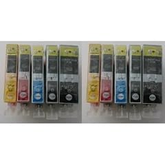 10 komp. Drucker Patronen mit Chip f�r Canon, ersetzt PGI-525BK CLI-526BK CLI-526C CLI-526M CLI-526Y, 2 x schwarz 525BK 2 x schwarz 526BK 2 x blau 526C 2 x rot 526M 2 x gelb 526Y