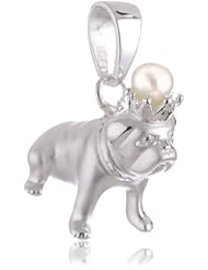 VINANI brand Germany 925 Sterling Silver Women Pendant Pug Dog sandblasted with Pearl in Crown AMK-EZ