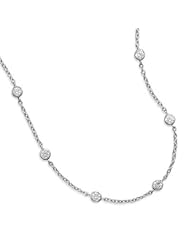 16"+2"Extension Rhodium Plated 6 Bezel Set CZ Necklace
