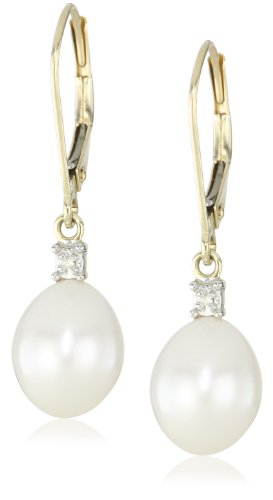 Best Price 10k Yellow Gold Freshwater Cultured Pearl with Diamond-Accented Drop Earrings 10 5-11 mmB004RLU3NM