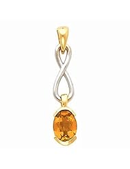 18K Two-Tone Gold Oval Cut Spessartite Garnet Pendant -- LIFETIME WARRANTY