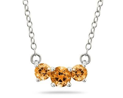 1.00 CTW Citrine Three Stone Pendant Necklace 14K White Gold