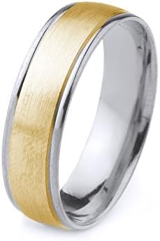 10k Gold Men's Two Tone Comfort-Fit Plain Wedding Band with Satin Finish and Cut Polished Edges (6mm)