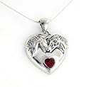 Garnet Horse Heart Sterling Silver Pendant with Kids 14" Snake Chain Necklace