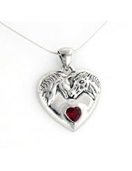 Garnet Horse Heart Sterling Silver Pendant with Kids 14" Snake Chain Necklace