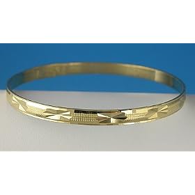 18K Gold Filled Womens Diamond-cut Bangle Bracelet Medium