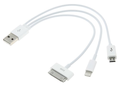 Buy G4GADGETÂ® Preimum 3-in-1 USB Cable (micro-USB, 30-pin, 8 pin) USB Data Sync & Charging Cable for Apple iPhone 5, Iphone4S,Iphone4,Iphone3GS,Iphone3 new iPad 4,Ipad3,Ipad2 iPad, Ipad mini, all ipods, All Samsung Phones, Various Blackbury Phone, Various HTC modles, Smart phone, and various Cameras. Promo Offer