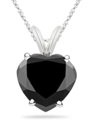 1.33 Cts 6.04x6.46x4.63 mm AA Heart Black Diamond Solitaire Pendant in 14K White Gold {DIAMOND APPRAISAL INCLUDED}