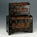 Set of Two Handmade Wicker Wooden Trunks
