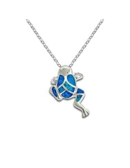 Sterling Silver Blue Opal Frog Pendant with Chain