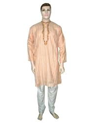 Bollywood Party Wear Mens Clothing Self Design Long Sleeve Peach Kurta Pajama M Chest 44 Inch