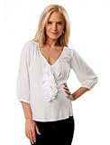 A Pea in the Pod Collection: Velvet 3/4 Sleeve Ruffle Front Maternity Shirt