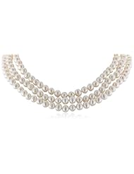Sterling Silver 3-Row White A Grade 7.5-8mm Freshwater Cultured Pearl Necklace, 17", 18" and 19"