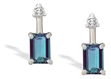 14K White Gold Emerald-cut Created Alexandrite and Diamond Drop Earrings