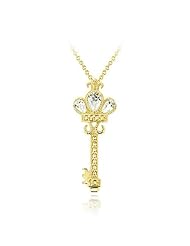 18K Gold over Sterling Silver Designer Inspired Royal Crown CZ Key Pendant