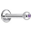14 Gauge Solid 14KT White Gold 1.5mm Genuine Amethyst Internally Threaded Labret - 5/16" 3mm