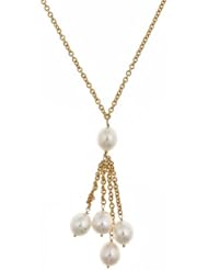 14k Yellow Gold 7-8mm White Freshwater Pearl on Wire Cable Chain Y-Necklace 16"+2" Extended Chain.