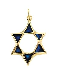Star Of David With Blue Enamel 14K Gold Yellow R41663