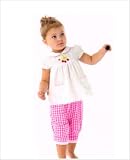 Le Top Cherries White Eyelet Top & Cuffed Bloomer Capri Set
