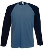 Fruit of the Loom Baseball Langarm ( Longsleeve ) T-Shirt in Steelblue - Deep Navy, Groesse L