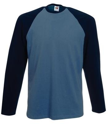 Fruit of the Loom Baseball Langarm ( Longsleeve ) T-Shirt in Steelblue - Deep Navy, Grösse L
