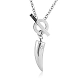 Cheap Men's Stainless Steel Horn Diamond Pendant Necklace (GH, SI, 0.05 carat) for Sale