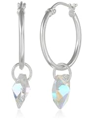 Sterling Silver Hoop with Colored Crystallized Swarovski Element Heart Drop Earrings