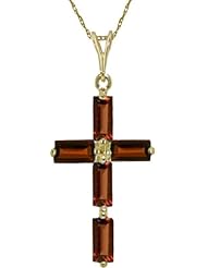 14k Solid Gold 18" Necklace with Garnets Cross Pendant