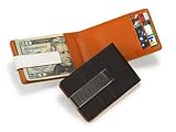 Black/Orange Money Clip Bi-fold Wallet 100% Genuine Leather By DesignSK
