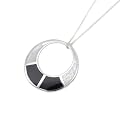Silver Round Cut Out White Mother-of-Pearl and Black Onyx Pendant 46cm Chain Adjustable