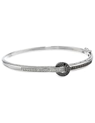 Sterling Silver Black and White Diamond Bangle Bracelet (3/4 cttw)
