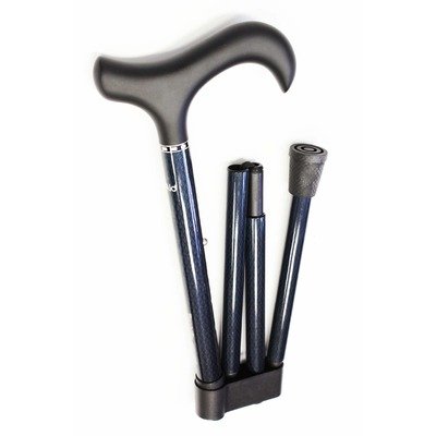 Soft Derby Handle Triple Wound Carbon Fiber Cane - Four Section Foldable Color: Black On Sale