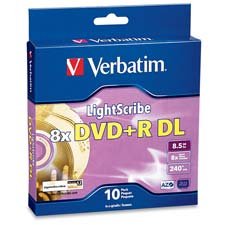 Verbatim 96689 8.5GB 8X LightScribe DVD+R DL (10pk Spindle Box)