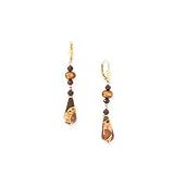 14K Yellow Gold Jasper and Fresh Water Pearl Dangle Earrings