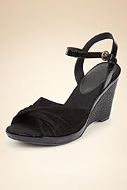 Footglove Fashion Leather Wide Fit Twisted Strap Wedge Shoes