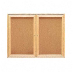 Cork Bulletin Board, Enclosed, 2-Door, 4'x3', Oak Frame QRT364