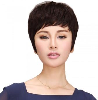 Women Short Curly Full Wig 100% Natural Human Hair Hairpiece Brown New